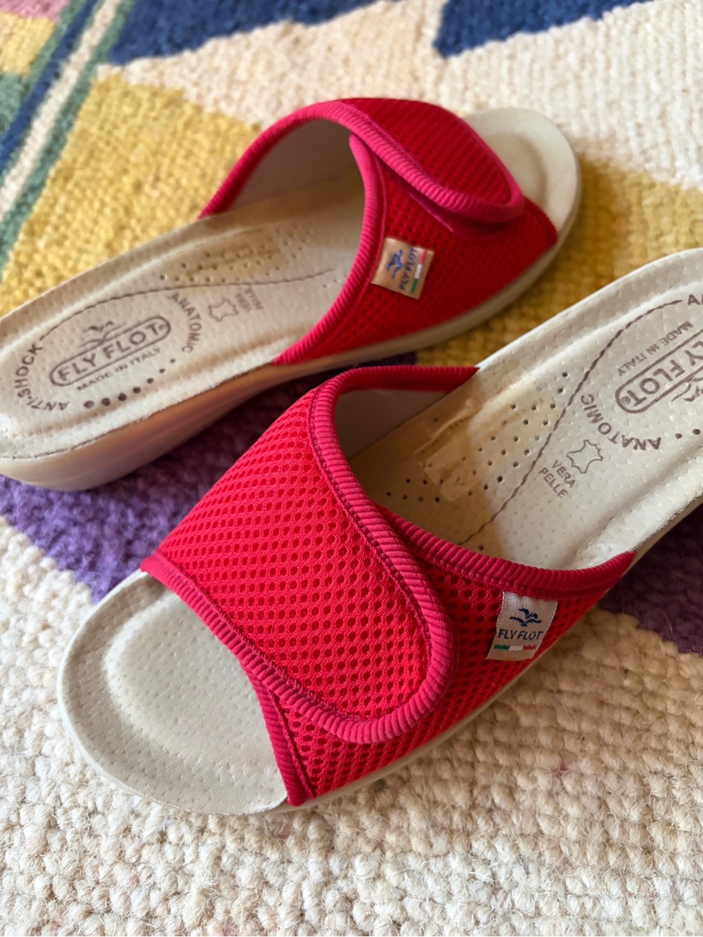 Like new  Fly Flot size 37 Italian made Women's Red Mesh Slide Sandals Size 6 US
